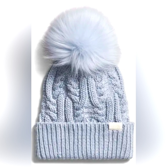 The North Face Women's Oh Mega Fur Pom Pom Beanie Dusty Periwinkle One Size NWT - Picture 1 of 4